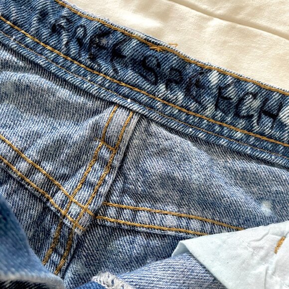 Custom Bleach Splash Denim Shorts Free Speech High-Waisted Boho Festival Style - Picture 3 of 11